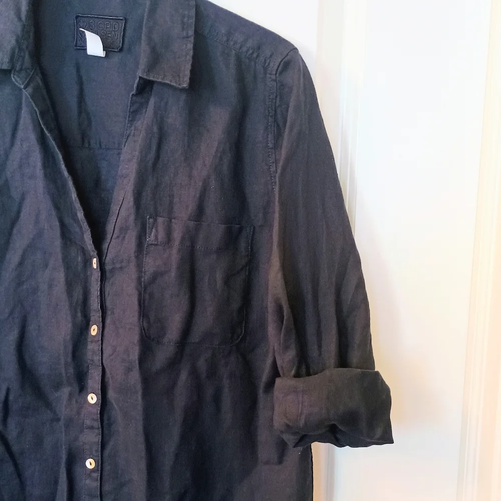 Women's Sigrid Olsen 100% Linen Navy Blue Long Sleeve Shirt Size Small - Picture 8 of 11
